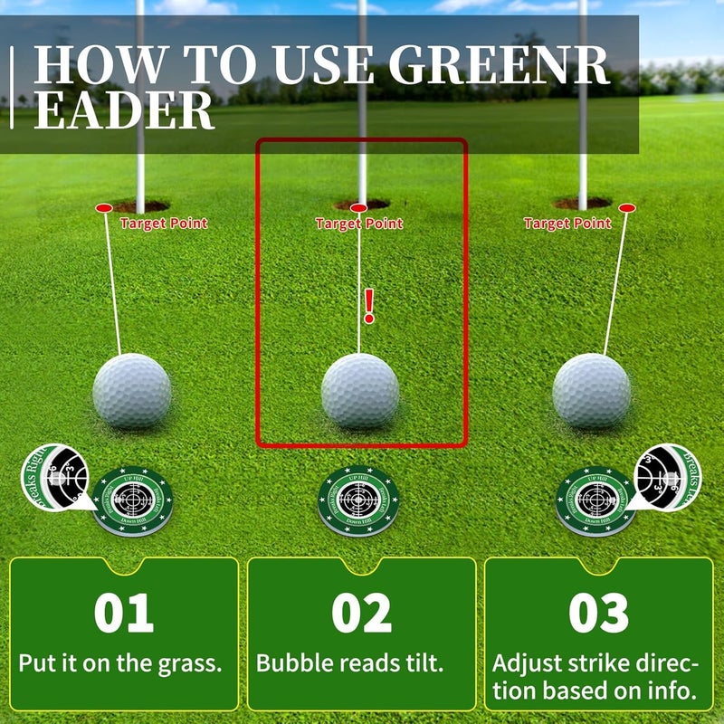 DESELL Golf Green Reader, 2 Pack Golf Ball Marker Hat Clip with High Precision Horizontal Bubble, Putting Training Aid Golf Accessories Tool Gift for Men Women - Image 5